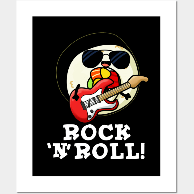 Rock n Roll Cute Sushi Roll Pun Wall Art by punnybone